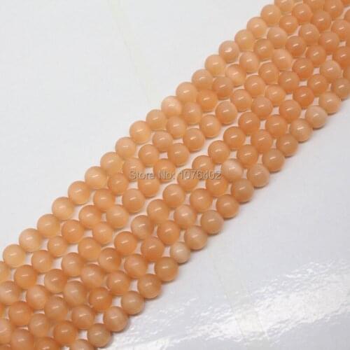 Mini. order is $7!6mm Beautiful Yellow Cats Eye Round Loose Beads 15"