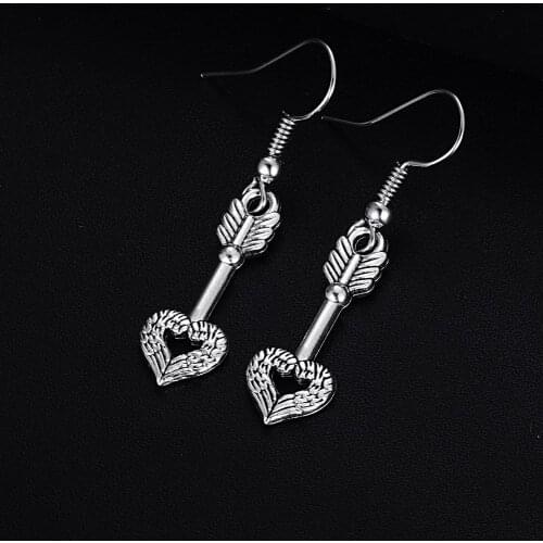 Trendy Vintage Arrow Shape Dangle Antique Silver Plated Retro Cute Drop Earrings for Women Girl Jewelry Bijoux