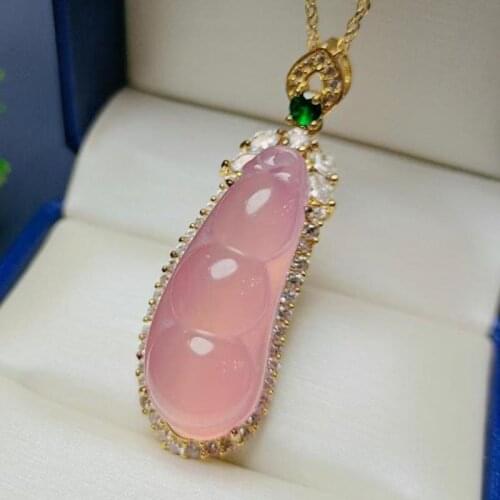 Fashion Jewellery Women Pink Chalcedony Pendant Genuine Natural Jades Stone Charms Fine Jewelry Amulet Gifts For Girls Woman