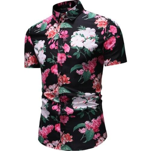 Pop Summer Mens Hawaiian Print Shirt Male Business Casual Bohemain Beach Shirts Men Short Sleeve Tops