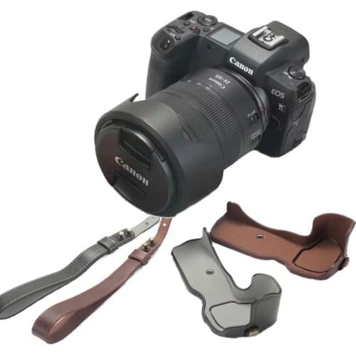 Genuine Leather Camera Bag Case Bottom Cover For Canon EOS R Camera Half Body Case with Wrist strap