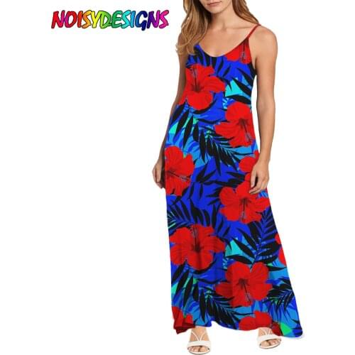 NOISYDESIGNS 2021 New Summer Sleeveless Dresses For Women Hawaiian Tropical Hibiscus Flower Printing Elegant Lady Party Clothes