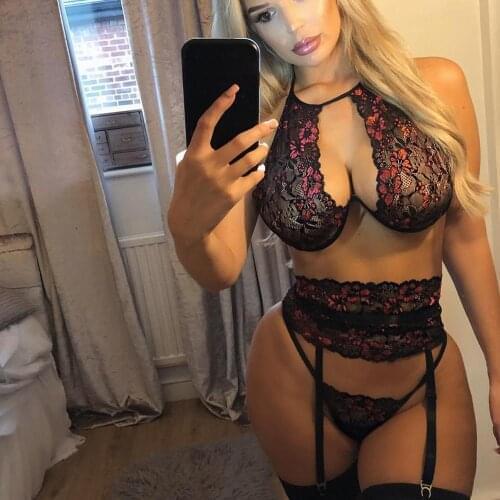 New Lace Sexy Lingerie Transparent Hot Porno Lace Erotic Underwear Sexy Bra Set And Garter Lingerie Sexy Hot Erotic Sleepwear