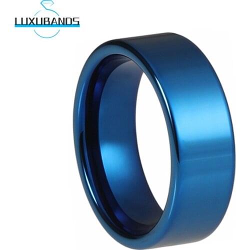 8MM 6MM Tungsten Wedding Rings For Men Women Blue Pipe Cut Engagement Wedding Bands Polished Finished Comfort Fit