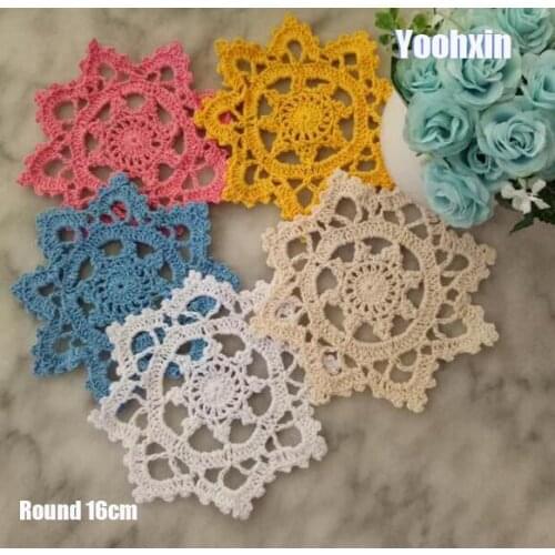 5PCS 16CM Round Handmade Cotton Crochet Doilies Stand For Mug Drink Coasters Christmas Placemats Kitchen Table Mat Disc Pads