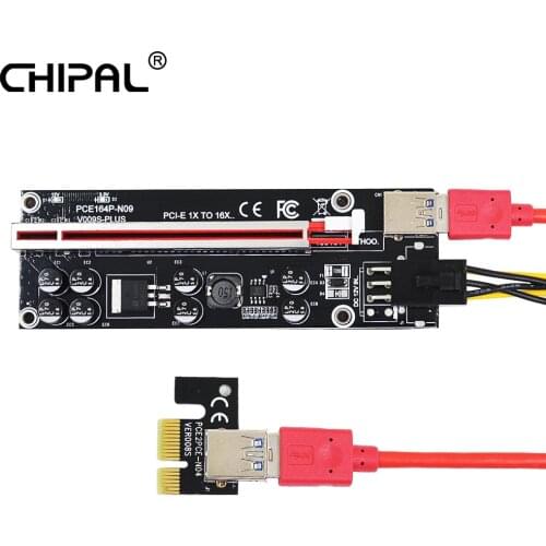 CHIPAL 10PCS VER009S Plus PCI-E Riser Card 6Pin Power PCI Express 1X to 16X Reinforce Card 60cm USB 3.0 Cable for Graphics Card