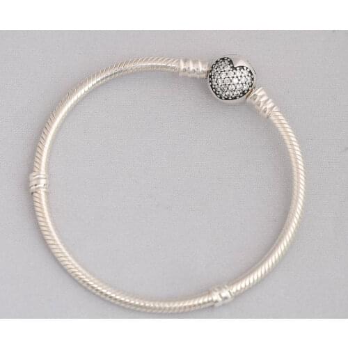 S925 Bracelet Bangle for Women Sparkling Heart Bracelet Clear CZ fit Lady Bead Charm Pendant DIY Jewelry