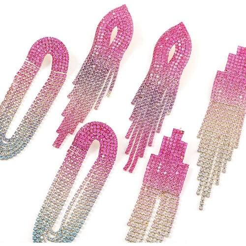 2021 Trendy Pink Alloy Inlaid Rhinestones Brilliant Earrings for Women Drop Earrings Girl Fashion Ear Studs Friendship Fine Gift