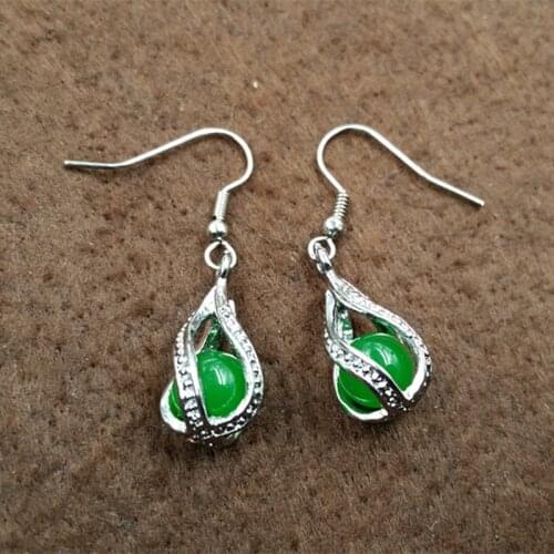 Natural Green Chalcedony Hand Carved 925 Silver Inlaid Drop Earrings Fashion Jewelry Mens and Womens Earrings