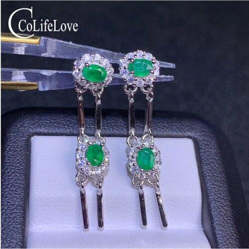 CoLife Jewelry 925 Silver Emerlad Drop Earrings for Party 4 Pieces 3*5mm Natural Emerald Dangler Sterling Silver Emerald Jewelry