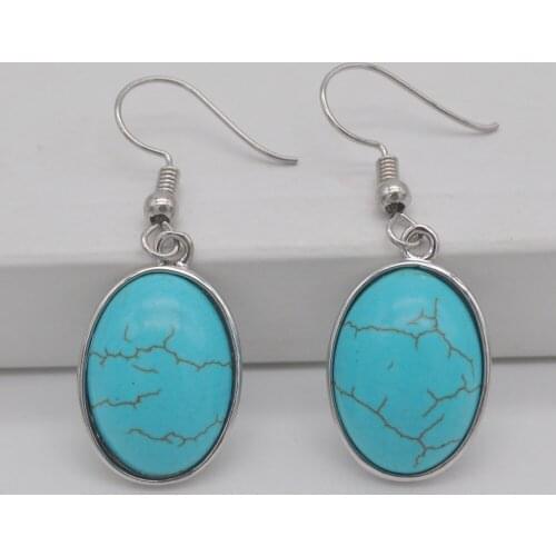 Blue Howlite Stone Oval Beads GEM Earrings Jewelry T248