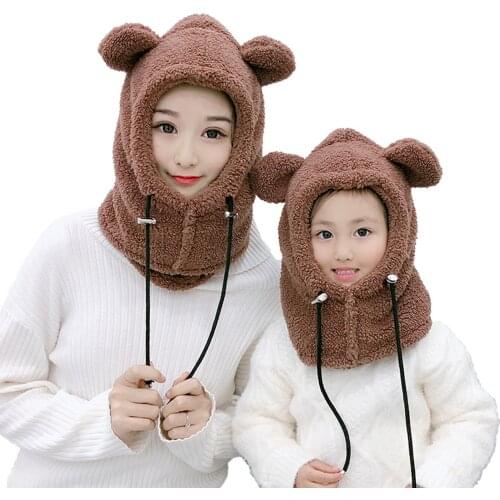 Unisex Women Children Knit Hat Scarf Winter Fashion Warm Windproof Cap Outdoor Cycling Hat Cotton Kids Adult Cute Hat