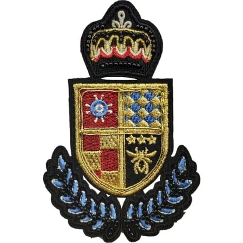 The Shield with Crown 1pcs Handmade stranger things fashion sequin Applique Silk Badge Sew on 3d Patches for clothing Custom DIY