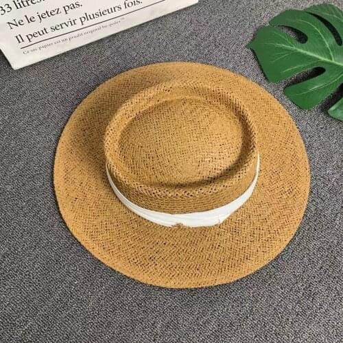 Ladies 100% Handmade High End Straw Hat Retro Panama Summer Beach Concave Flat Protetion Visor Sun Boat Hats Jazz Straw Hat