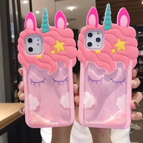 3D Cartoon Pink Quicksand Unicorn Soft Silicone Liquid Stars Case for Iphone 11 Pro SE 2020 6 6s 7 8 Plus X XR Xs Max Phone Case