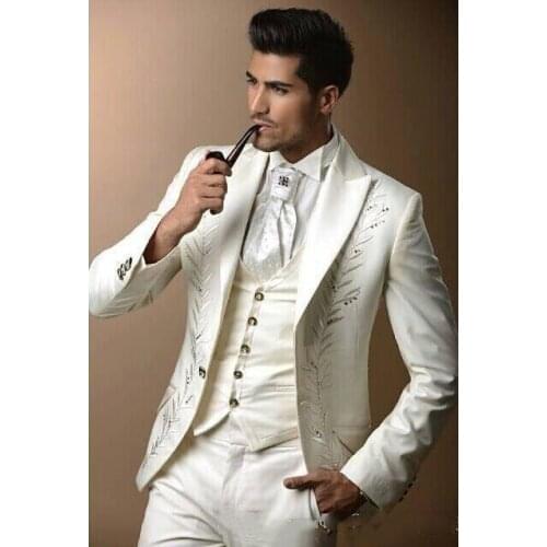 Custom made 3 pieces groom tuxedos wedding suits for men Blazer Groomsmen Tuxedos mens wedding suits (Jacket+Pant+Vest+Tie)terno