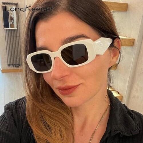 Retro Polygon Rectangle Sunglasses For Women Luxury Brand Small Square Sun Glasses Female Black White Glasses zonnebril dames