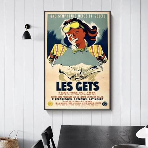 Vintage Abstract Ski Posters And Prints Skiing Woman Canvas Painting Print Home Wall Art Pictures Living Room Decoration Mural