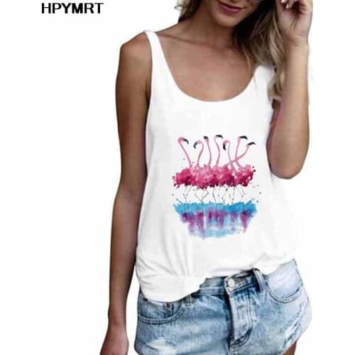 New Summer Beauty Flamingo Printed Harajuku Casual Tank Tops Women Streetwear White Sexy Vest sleeveless Tees Clothing Female