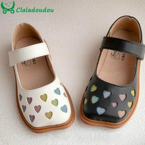 14-19cm Girls Fashion School Uniform Dress Shoe,Black Beige Hot Heart Mary Jane Princess Flat For Little Girls Party Wedding
