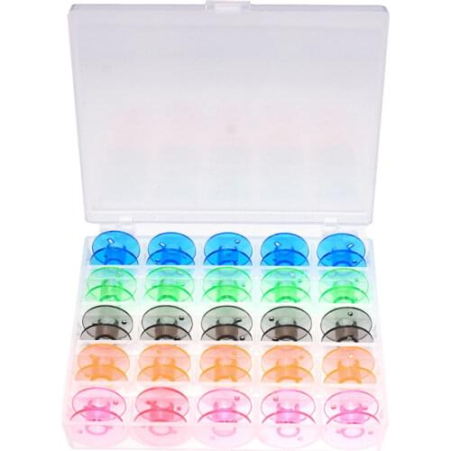 25Pcs/Set Bobbins Box Set Sewing Machine Spools Colorful Plastic Metal and Case Storage Box Sewing Equipment Tools Accessories