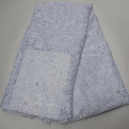 （5yards/pc) High quality white African French net lace fabric with beads and beautiful embroidery for party dress FLP226