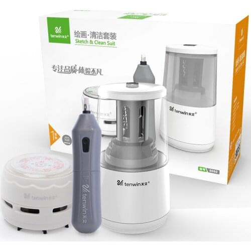 Tenwin Automatic Plastic School Electric Pencils Sharpeners Eraser Vacuum Cleaner Set For Kids Cute Stationery Office Supplies