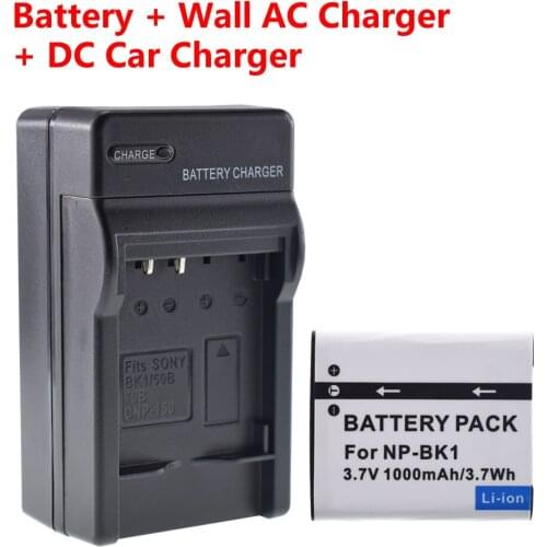 Battery + Home&Car Charger for Sony NP-BK1 Type K CyberShot DSC-S780 S980 W190 MHS-CM5 PM