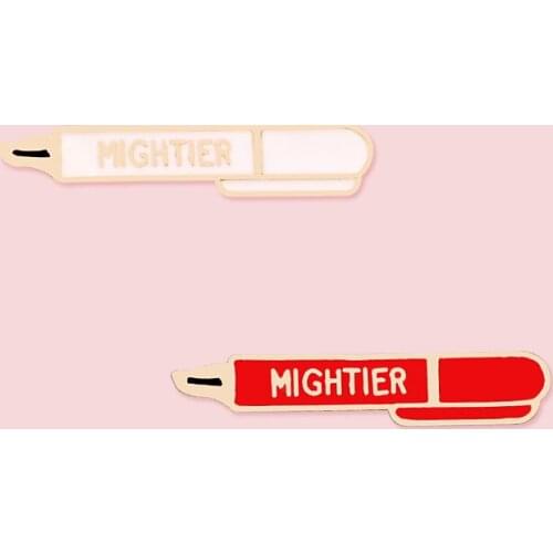 2 Colors Cartoon Brooch Mightier Pen Enamel Pins Custom Brooches Bag denim Bag Lapel Pin Badge Jewelry Gift for Kid Writer