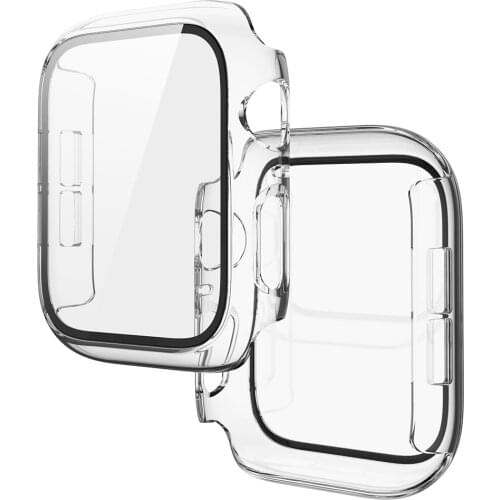 Smart Watch Clear Transparent PC Cover Bumper Frame Tempered Glass Screen Protector Case for Apple Watch Series 6 5 4 SE 40/44mm