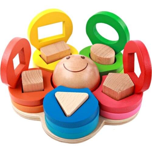 Childrens Educational Puzzle Educational Toy Flower Shape Set Of Column Layered Color Wooden Montessori Childrens Gift Bag