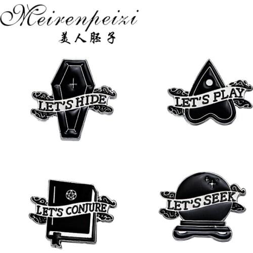 Meirenpeizi Black heart and handbook flame enamel pin black and white hand brooches Badges Letter pin Witch jewelry Punk