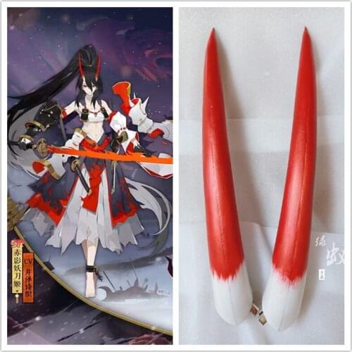 Game Yin and Yang Division Hand Tour Cosplay Girl Red Shadow Devil Sabre Horns Head Clip Headwear Hairwear Cosplay Props