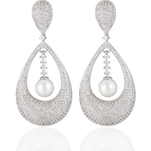 GrayBirds Exquisite Gorgeous Luxury Shell Pearl Earrings For Women Gold-color Copper With AAA Cubic Zirconia MLE105