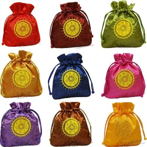Chinese Small Satin Drawstring Jewelry Bags Fabric Packing Pouch Ethnic Embroidered Wedding Tea Candy Bag Storage 50pcs/lot