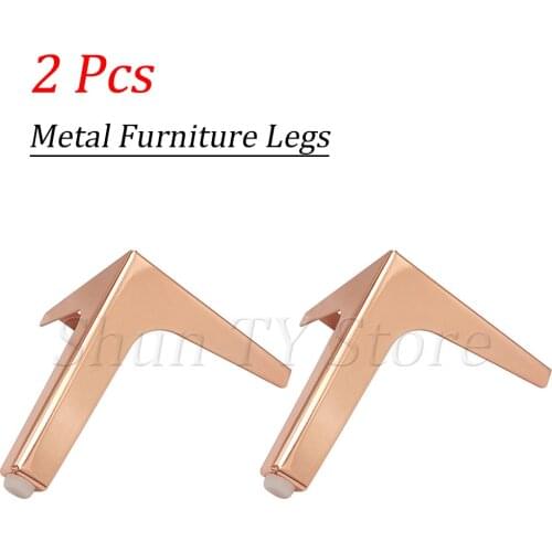 2Pc Rose Gold Iron Furniture Legs Replacement Leg For Sofa Cabinet Sofa TV Stand Heavy Metal Furniture Legs Hardware With Screws