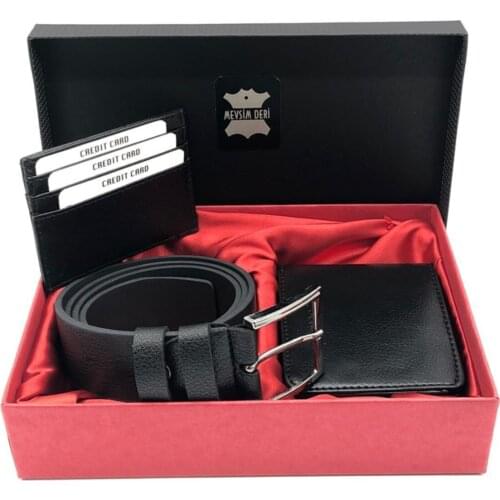 Leather Men 'S Wallet Belt Badge Holder 3'lü Set