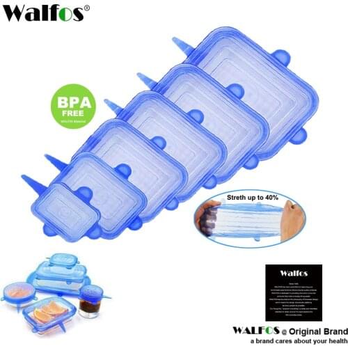 Walfos 6pcs Reusable Silicone Food Cover Universal Food Wrap Cover Food Fresh Keeping Silicone Caps Stretchable Magic Lid