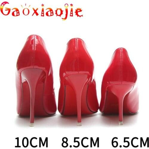 Single Shoes Womens Pumps Shoes Sexy Thin Heel High Heels 10cm 8.5cm 6.5cm Shallow Pointed Party Patent Leather Wedding Shoes