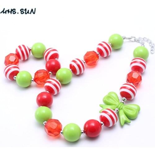 MHS.SUN Christmas Design Girls Kids Chunky Beads Necklace Bracelets Festival Chunky Jewelry Set For Baby Child Party Gifts