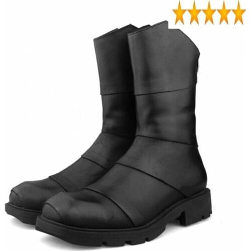 Winter Men Street High-Top Luxury Zipper Cowhide Platform Round Toe Fashion Riding Combat Boots Black Sneakers Male