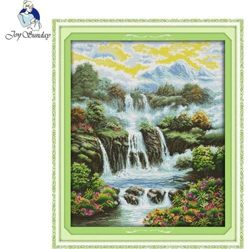 Joy Sunday Needlework Cotton Fabric Cross Stitch Set for Embroidery Kits Heaven on Earth Pattern Printed Counted Cross-Stitching
