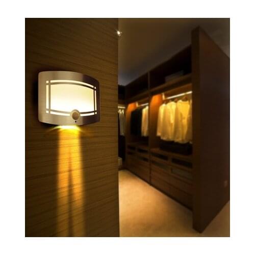 Motion Sensor Nightlight Light Sensor Control LED Wall Night Light Indoor Bedroom Decoration Lamp Battery Closet Cabinet Lamps