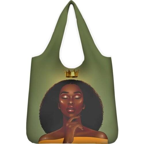 HYCOOL 2020 New Women Bag Large Capacity Cute Cartoon Black African Girls Tote Shopping Bag Foldable Washable Wholesale Bags