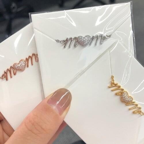 New European American Best Mothers Gift Heart-shaped Zircon with Letter Necklace For Mom Love Pendant Choker Womens Jewelry