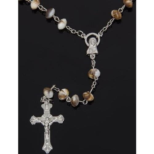 Jesus Christ Cross Pendant Necklaces Alloy Bead Long Chain Mens Women Virgin Mary Christian Fashion Jewelry Rosary Necklace