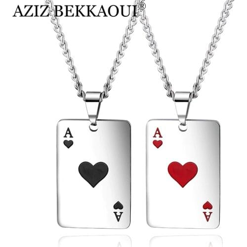 AZIZ BEKKAOUI Poker Spades A Couple Necklaces Engrave Name Stainless Steel DIY Tag Pendant Necklace for Lover Dropshipping