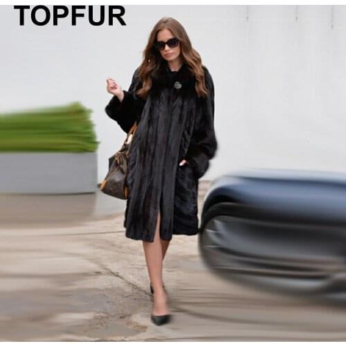 TOPFUR New Fashion Winter Female Long Full Sleeves Coat Real Fur Coat For Women Natural Mink Fur Coats Turn-down Collar