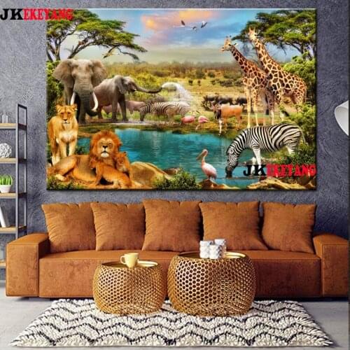 Full Square Round Diamond Embroidery DIY Diamond Painting African animal giraffe lion elephant Cross Stitch kit mosaic Y4410