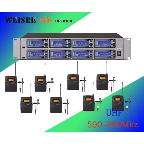 UR-8188 Professional Microphone 8 Channel UHF Professional 8 Lavalier Microphone Stage Performance Wireless Microphone